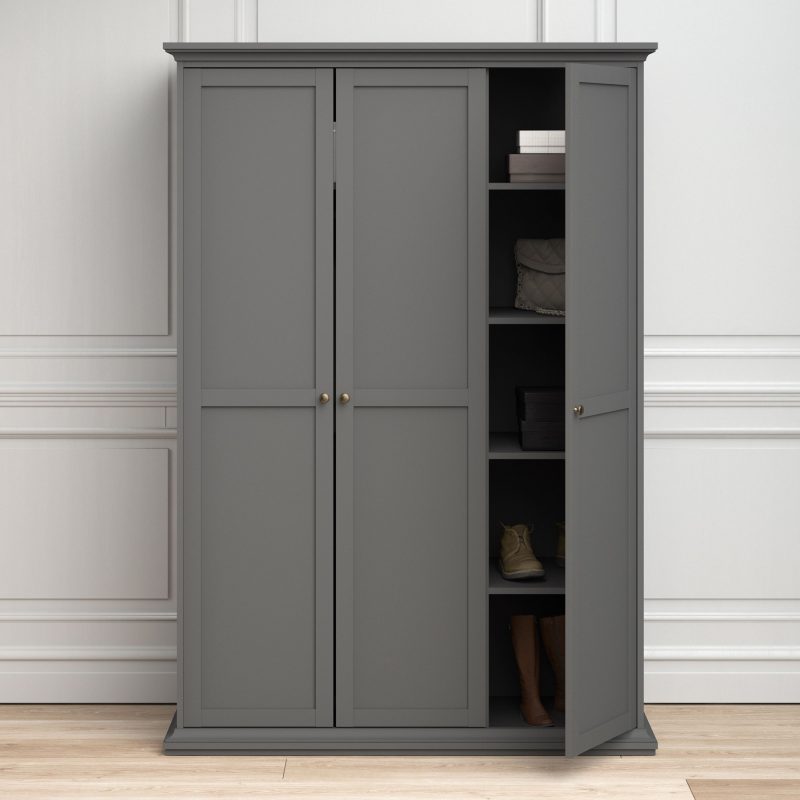 Paris Wardrobe with 3 Doors in Matt Grey - Image 3