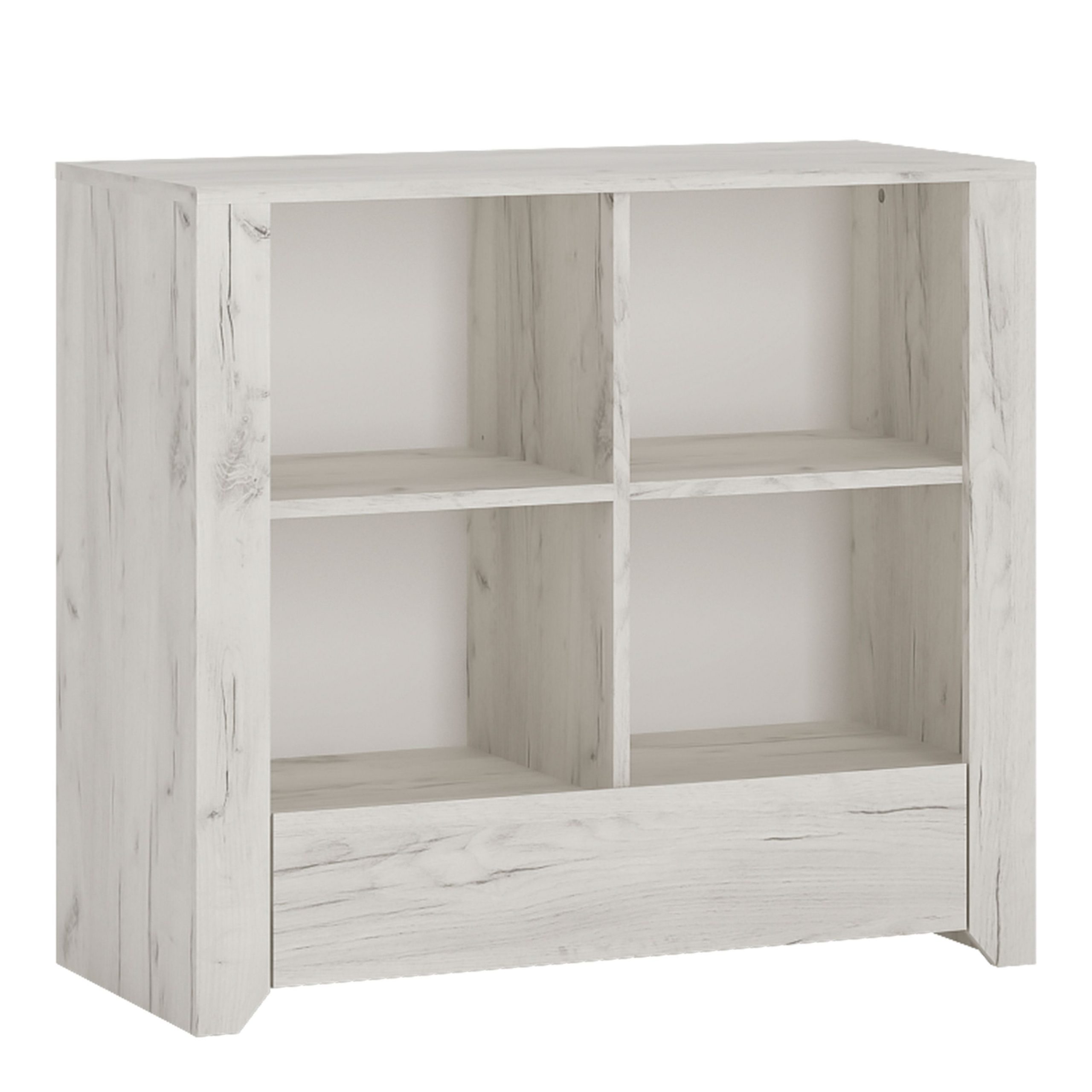 Angel 1 Drawer Low Bookcase In White Craft Oak