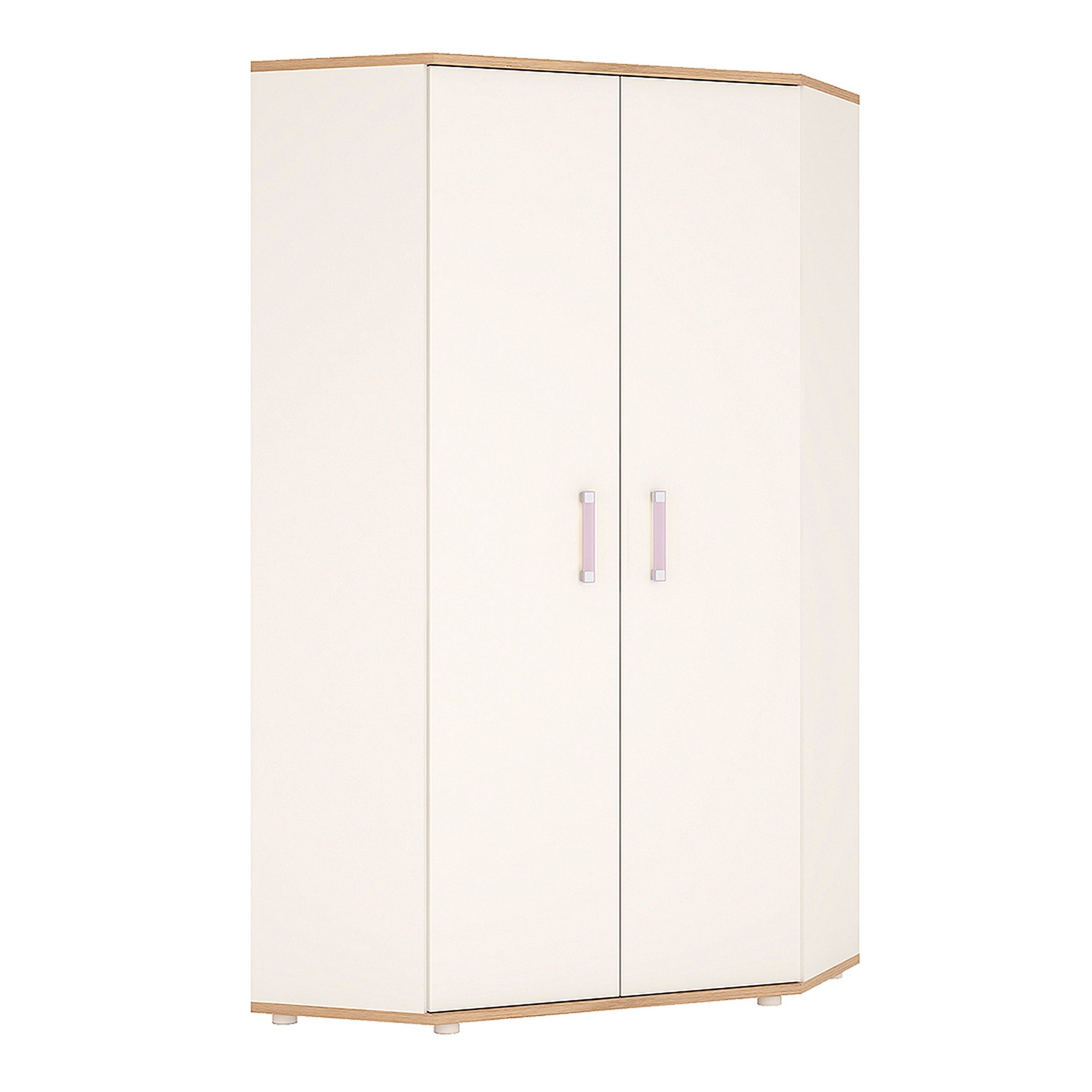 4Kids Corner Wardrobe In Light Oak And White High Gloss (lilac Handles)