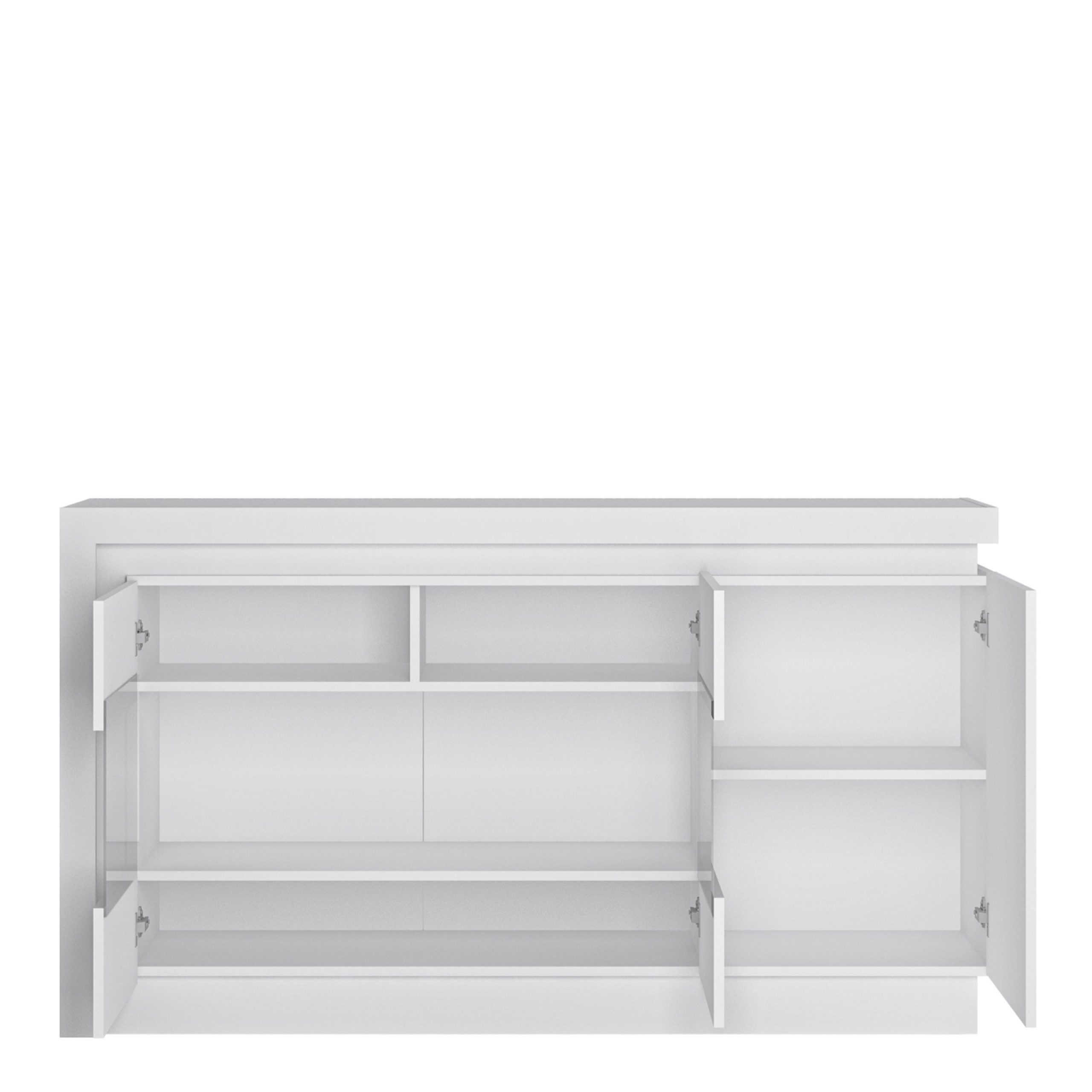 Lyon 3 Door Glazed Sideboard (including LED Lighting) In White And High Gloss