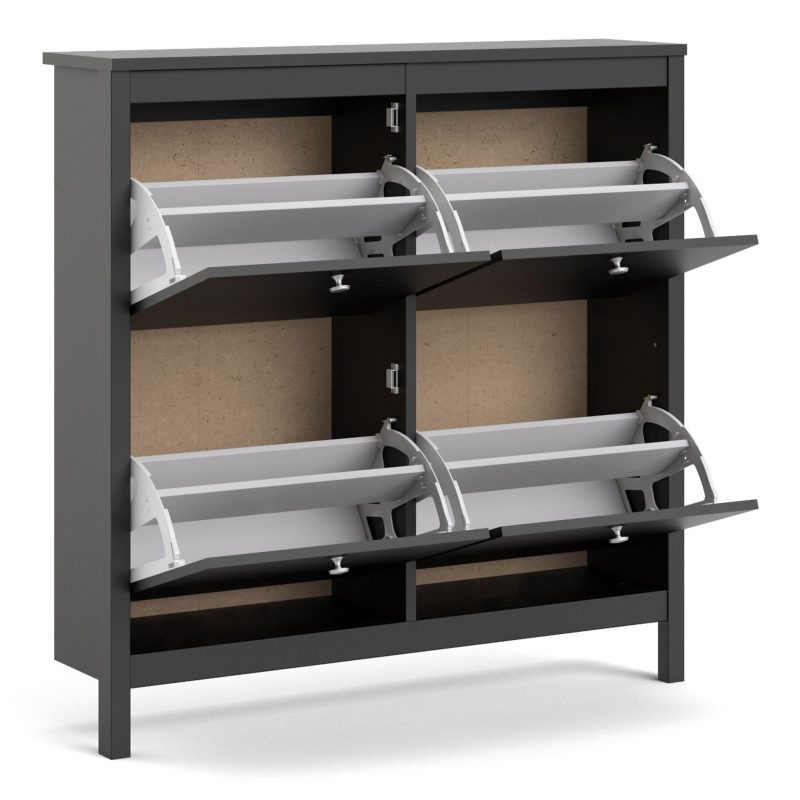 Madrid Shoe Cabinet 4 Flip Down Doors in Matt Black - Image 7