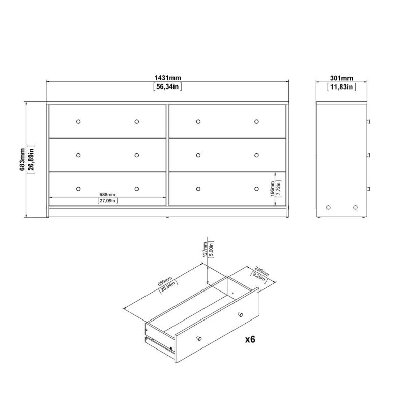 May Chest of 6 Drawers (3+3) in White - Image 5