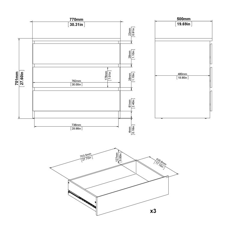 Naia Chest of 3 Drawers in Jackson Hickory Oak - Image 3