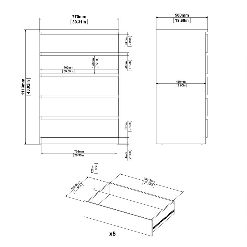 Naia Chest of 5 Drawers in Jackson Hickory Oak - Image 6