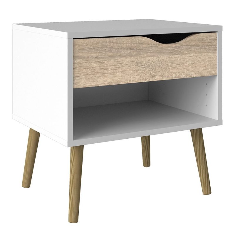 Oslo Bedside 1 Drawer in White and Oak - Image 6