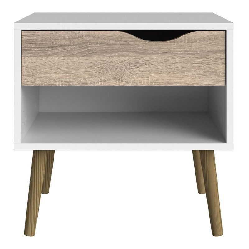 Oslo Bedside 1 Drawer in White and Oak - Image 5