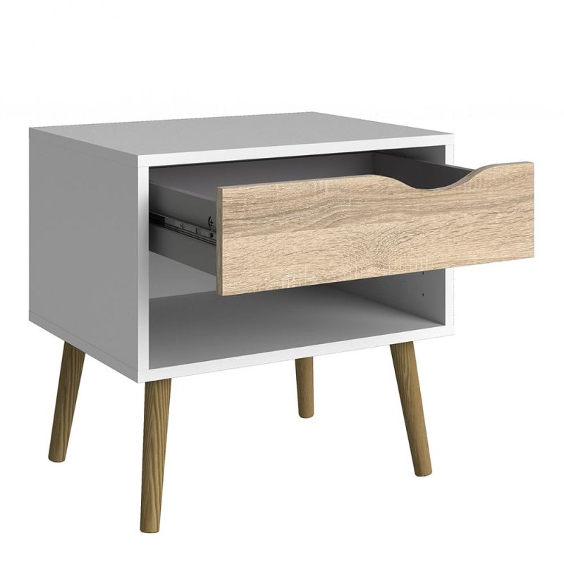 Oslo Bedside 1 Drawer in White and Oak - Image 4