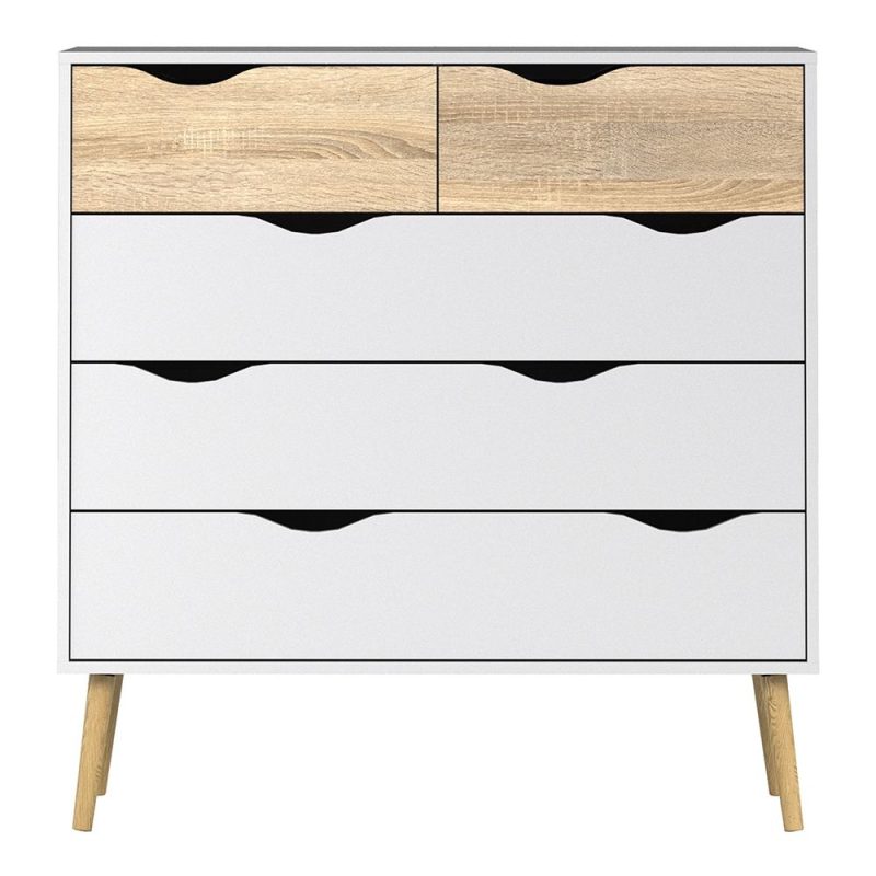 Oslo Chest of 5 Drawers in White and Oak - Image 3