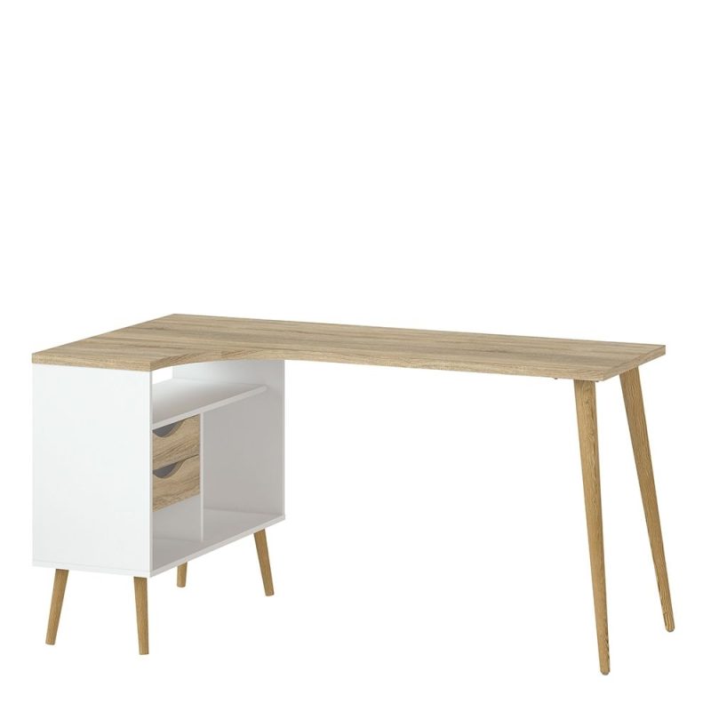 Oslo Desk 2 Drawer in White and Oak - Image 7