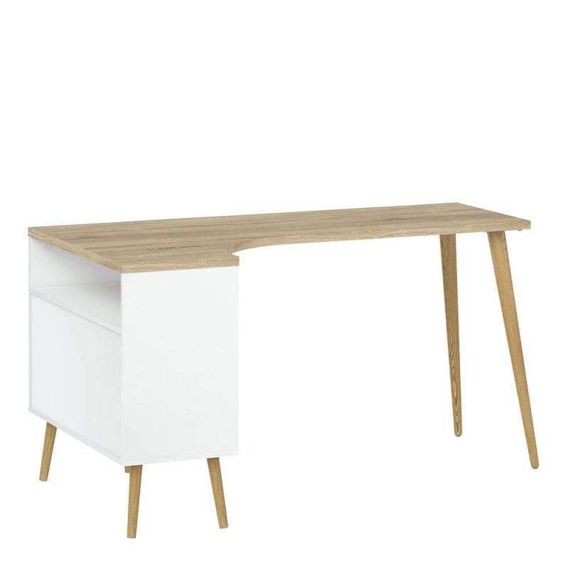 Oslo Desk 2 Drawer in White and Oak - Image 5