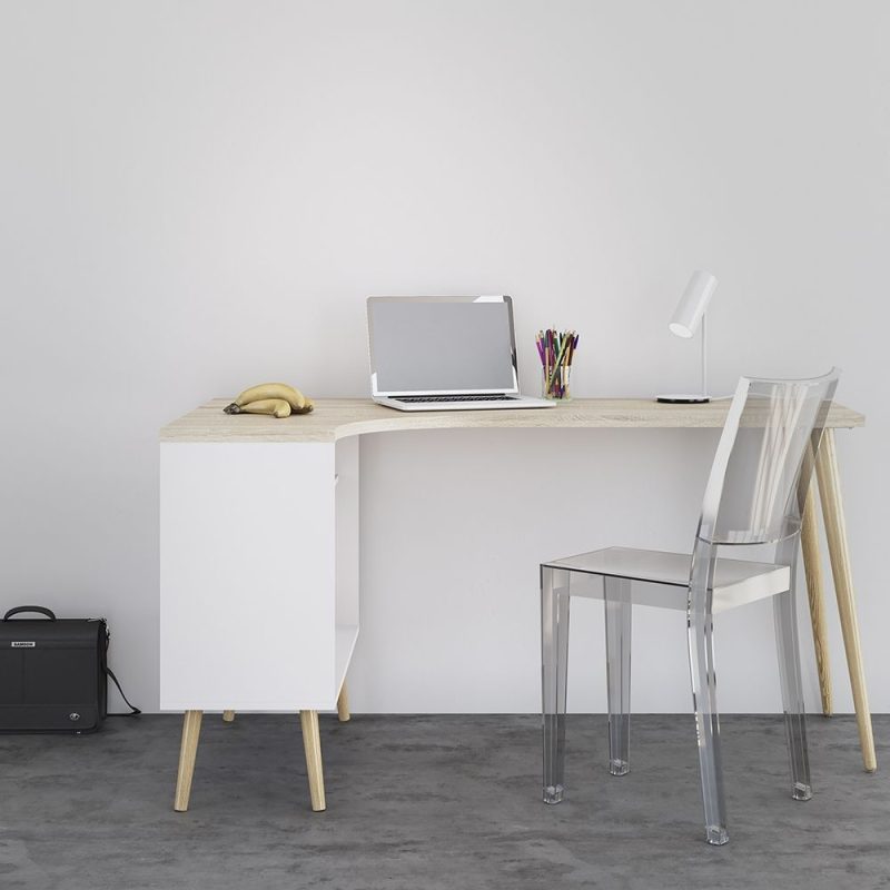 Oslo Desk 2 Drawer in White and Oak - Image 3