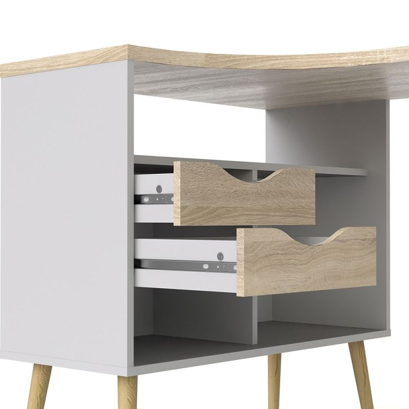 Oslo Desk 2 Drawer in White and Oak - Image 4