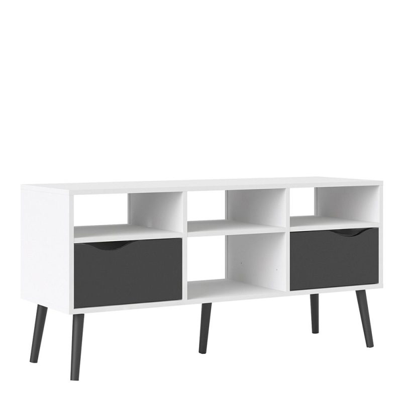 Oslo TV Unit Wide 2 Drawers 4 Shelves in White and Black Matt - Image 4