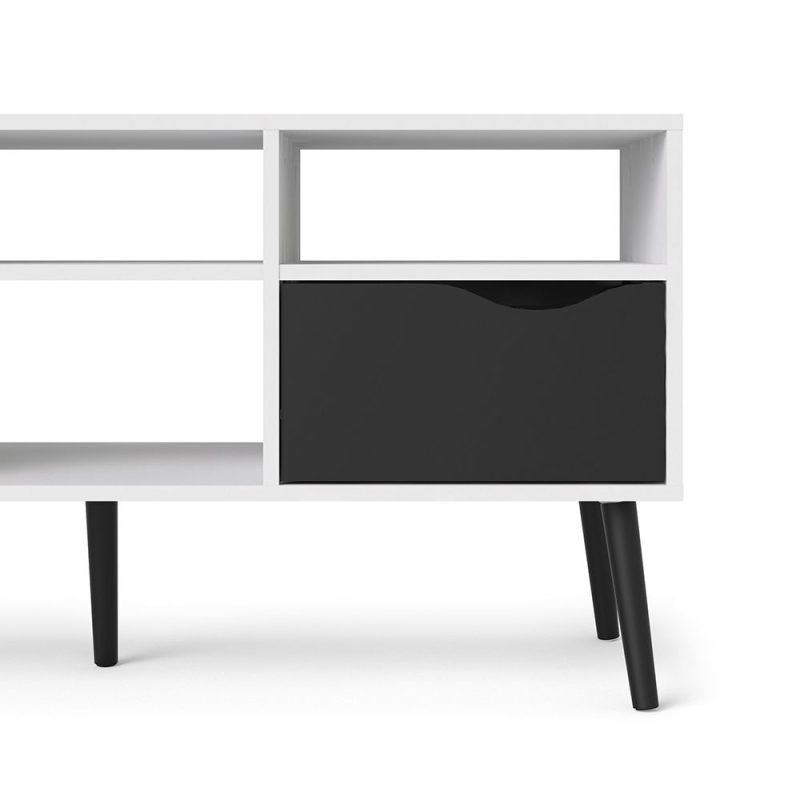 Oslo TV Unit Wide 2 Drawers 4 Shelves in White and Black Matt - Image 3