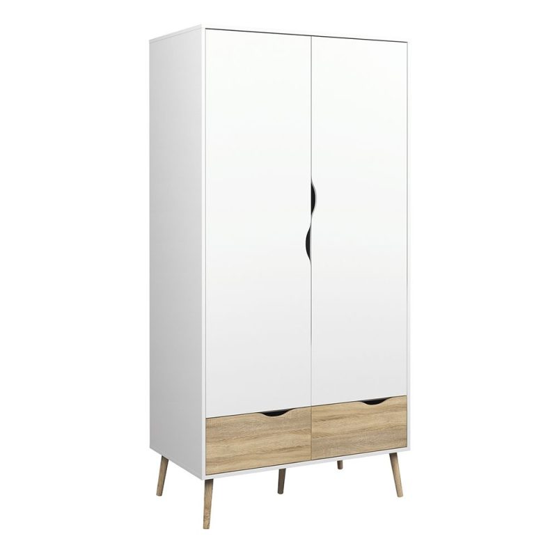 Oslo Wardrobe 2 Doors 2 Drawers in White and Oak - Image 5