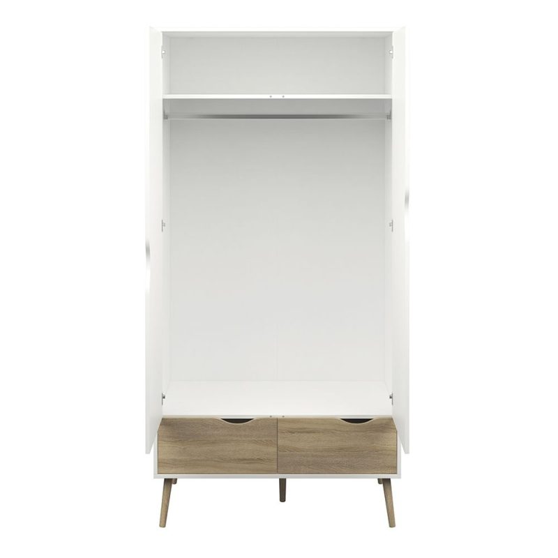 Oslo Wardrobe 2 Doors 2 Drawers in White and Oak - Image 4