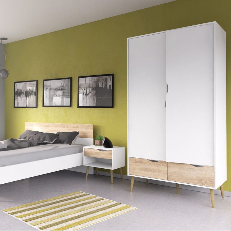 Oslo Wardrobe 2 Doors 2 Drawers in White and Oak - Image 3