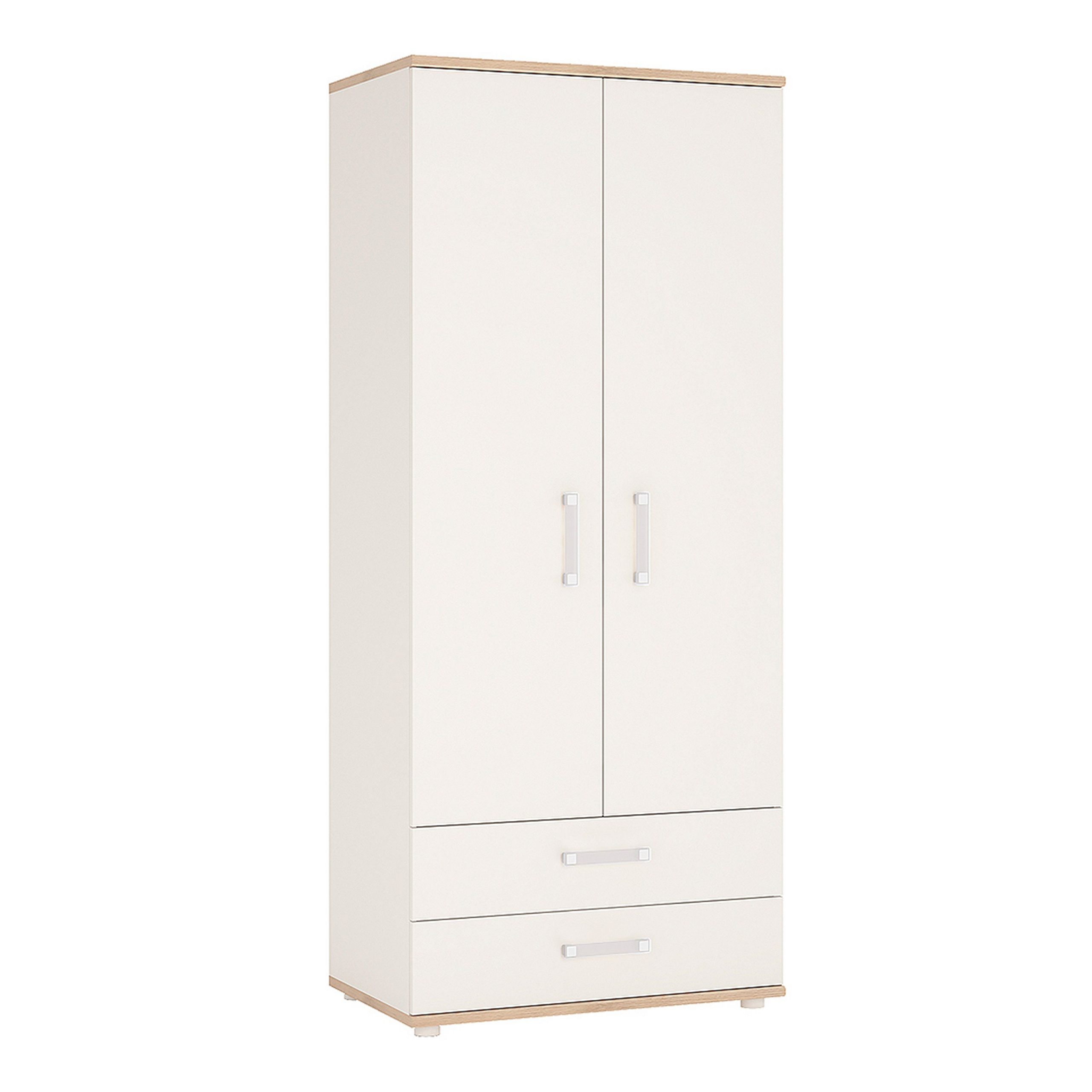 4Kids 2 Door 2 Drawer Wardrobe In Light Oak And White High Gloss (opalino Handles)