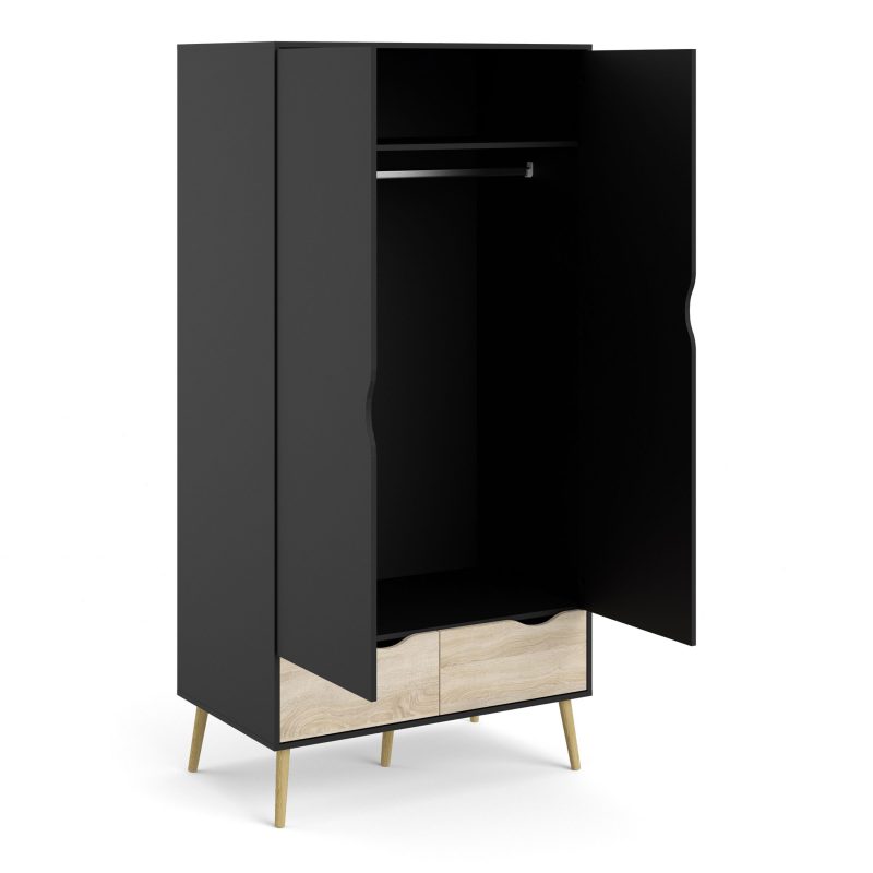 Oslo Wardrobe 2 Doors 2 Drawers in Black and Oak - Image 4