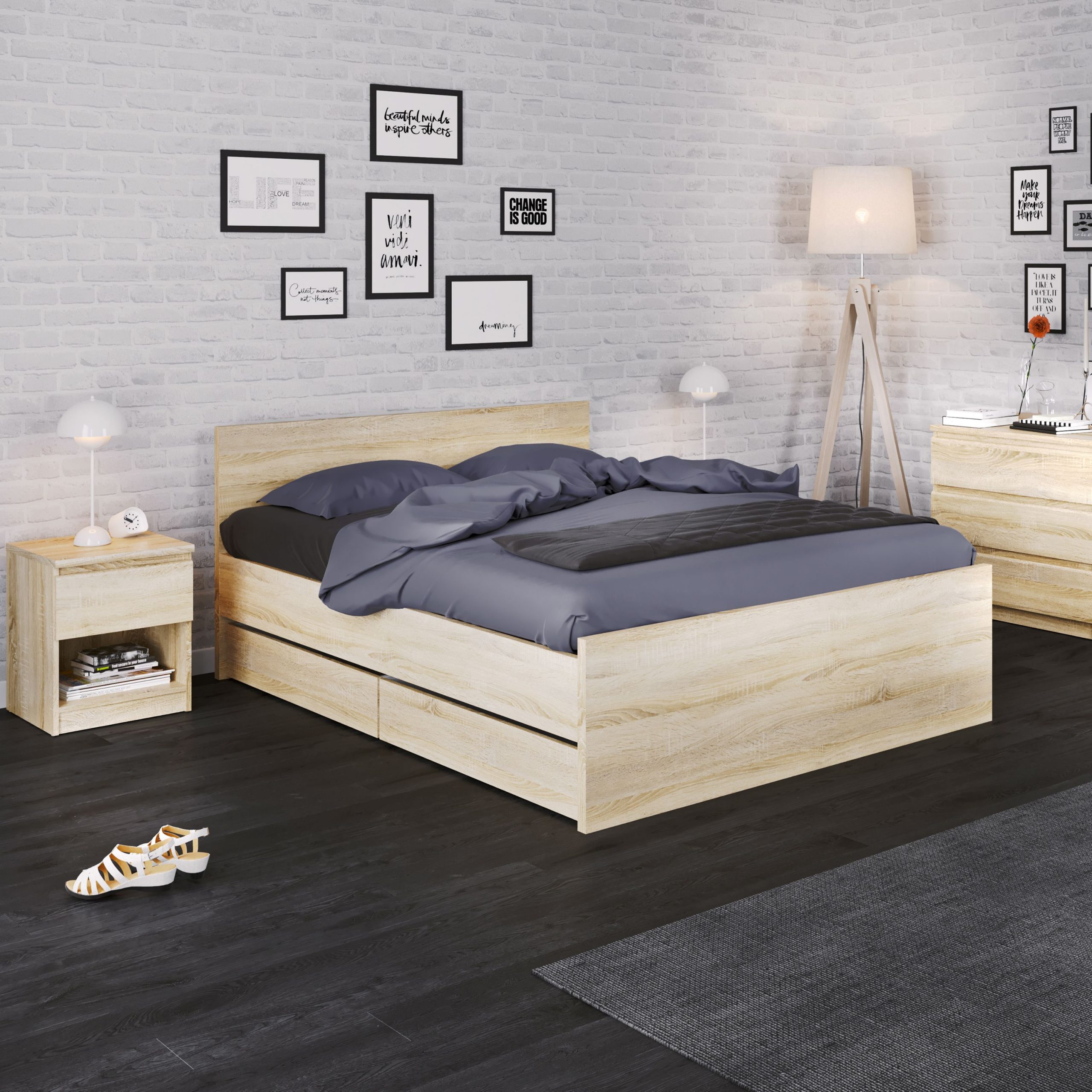 Naia Euro King Bed (160 X 200) In Oak