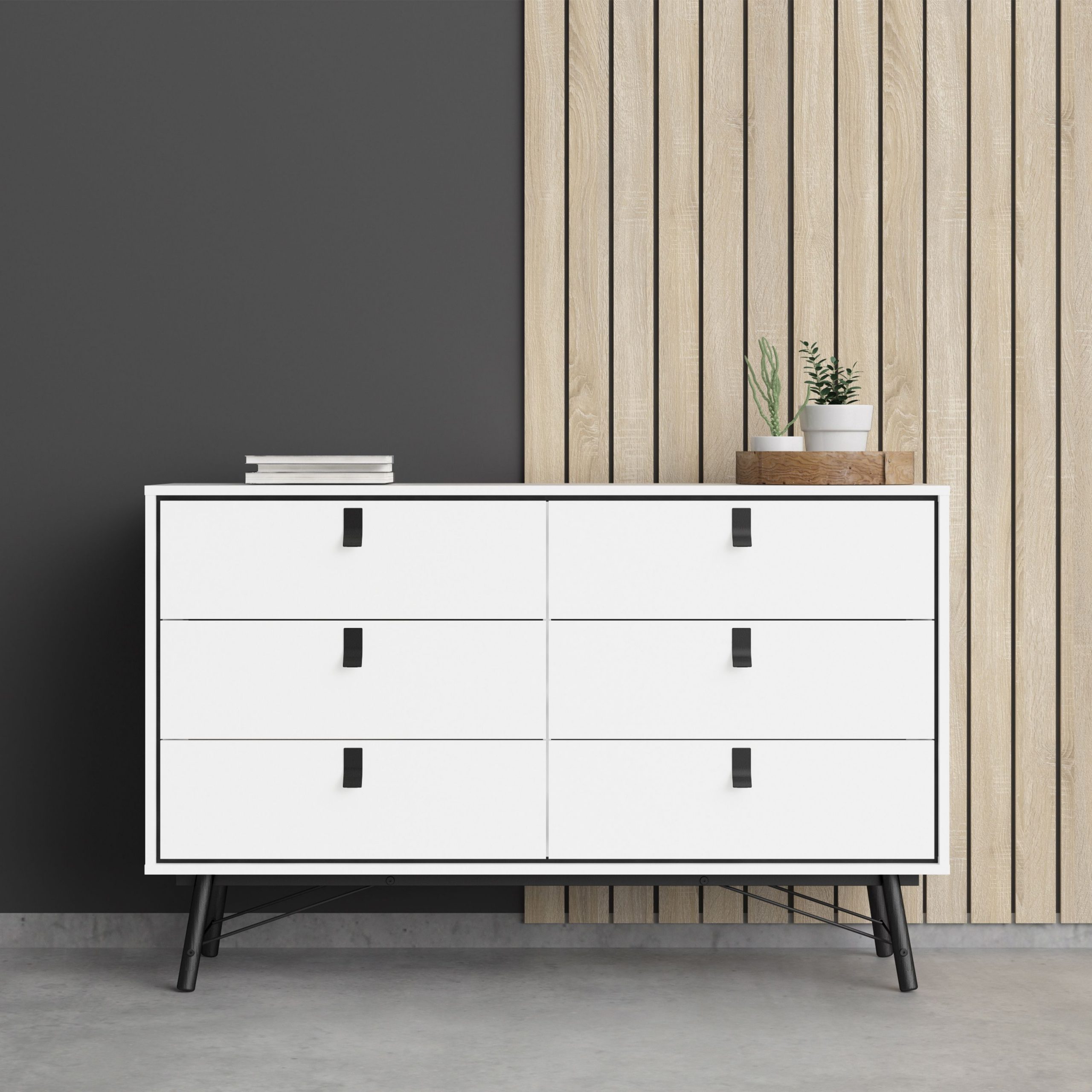 Ry Wide Double Chest Of Drawers 6 Drawers In Matt White