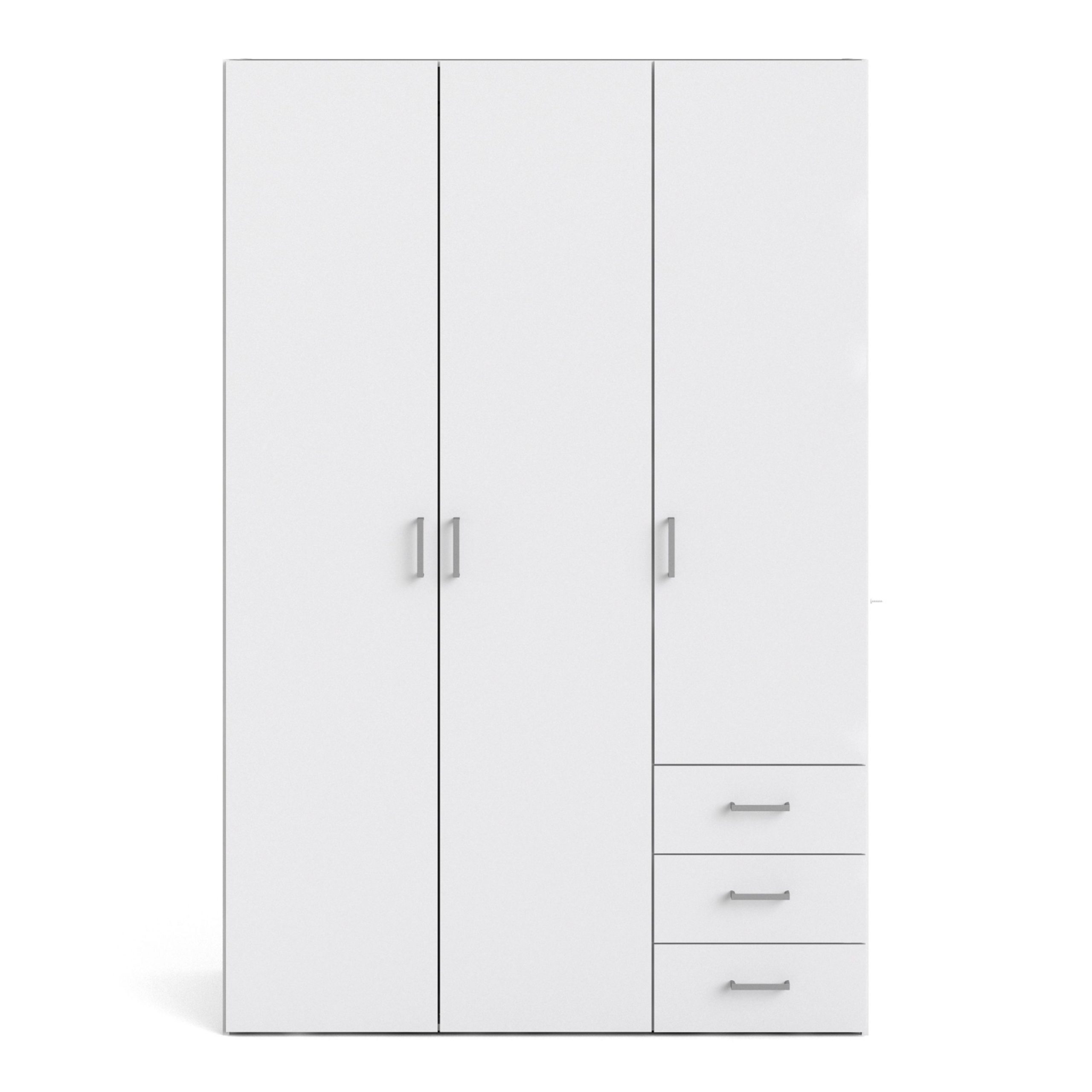 Space Wardrobe With 3 Doors + 3 Drawers White 1750