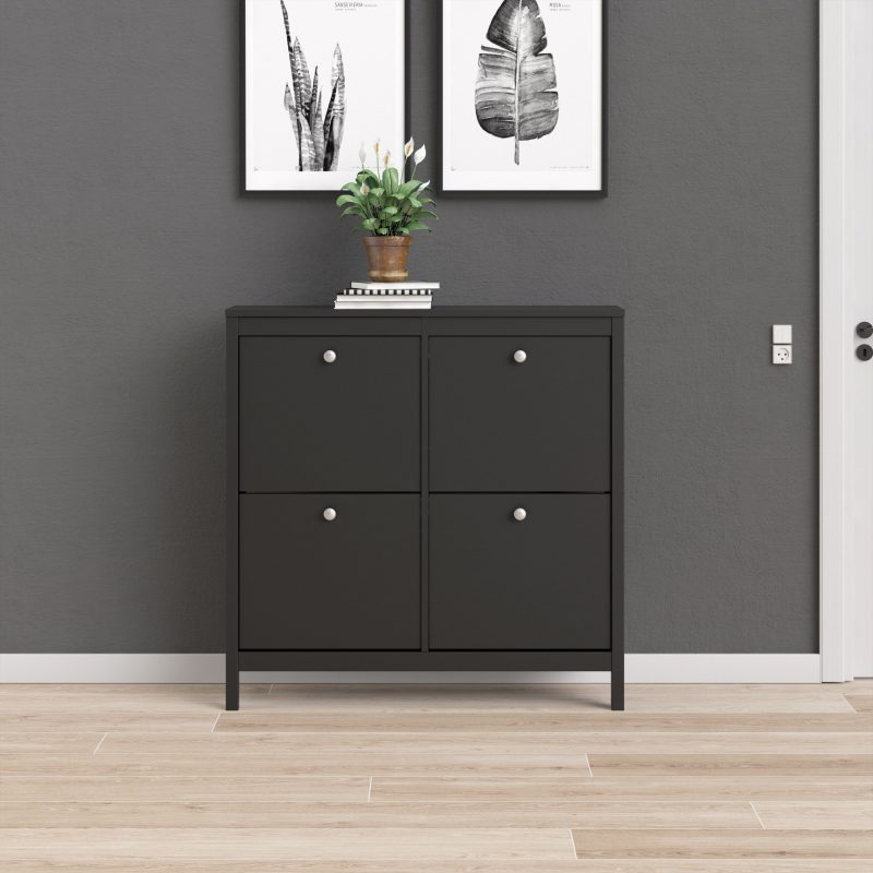 Madrid Shoe Cabinet 4 Flip Down Doors in Matt Black - Image 3