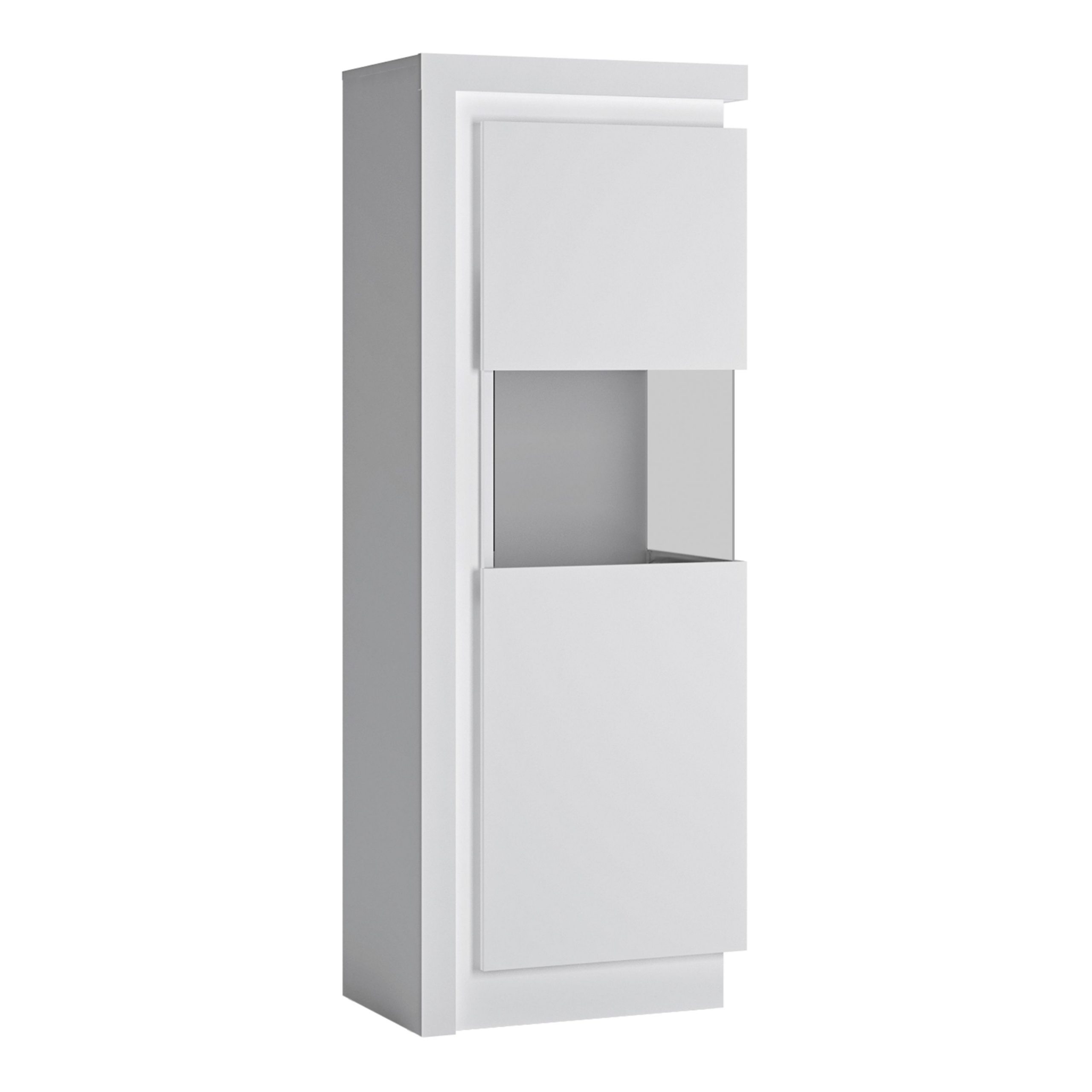 Lyon Narrow Display Cabinet (RHD) 164.1cm High (including LED Lighting) In White And High Gloss