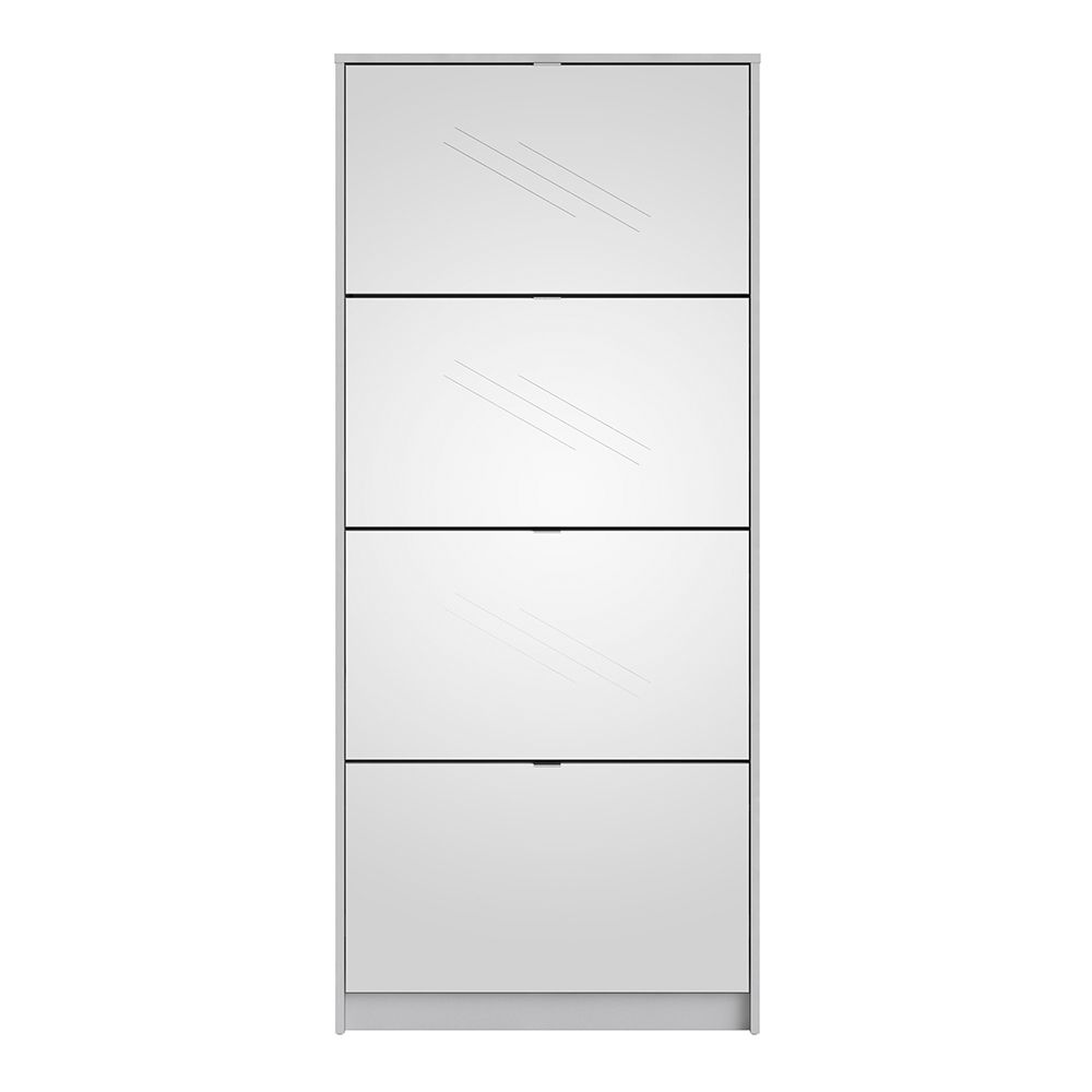 Shoes Shoe Cabinet W. 4 Mirror Tilting Doors And 2 Layers White