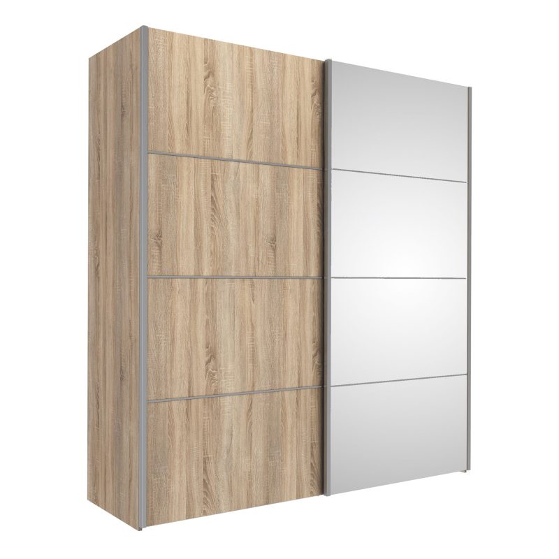 Verona Sliding Wardrobe 180cm in Oak with Oak and Mirror Doors with 5 Shelves - Image 2