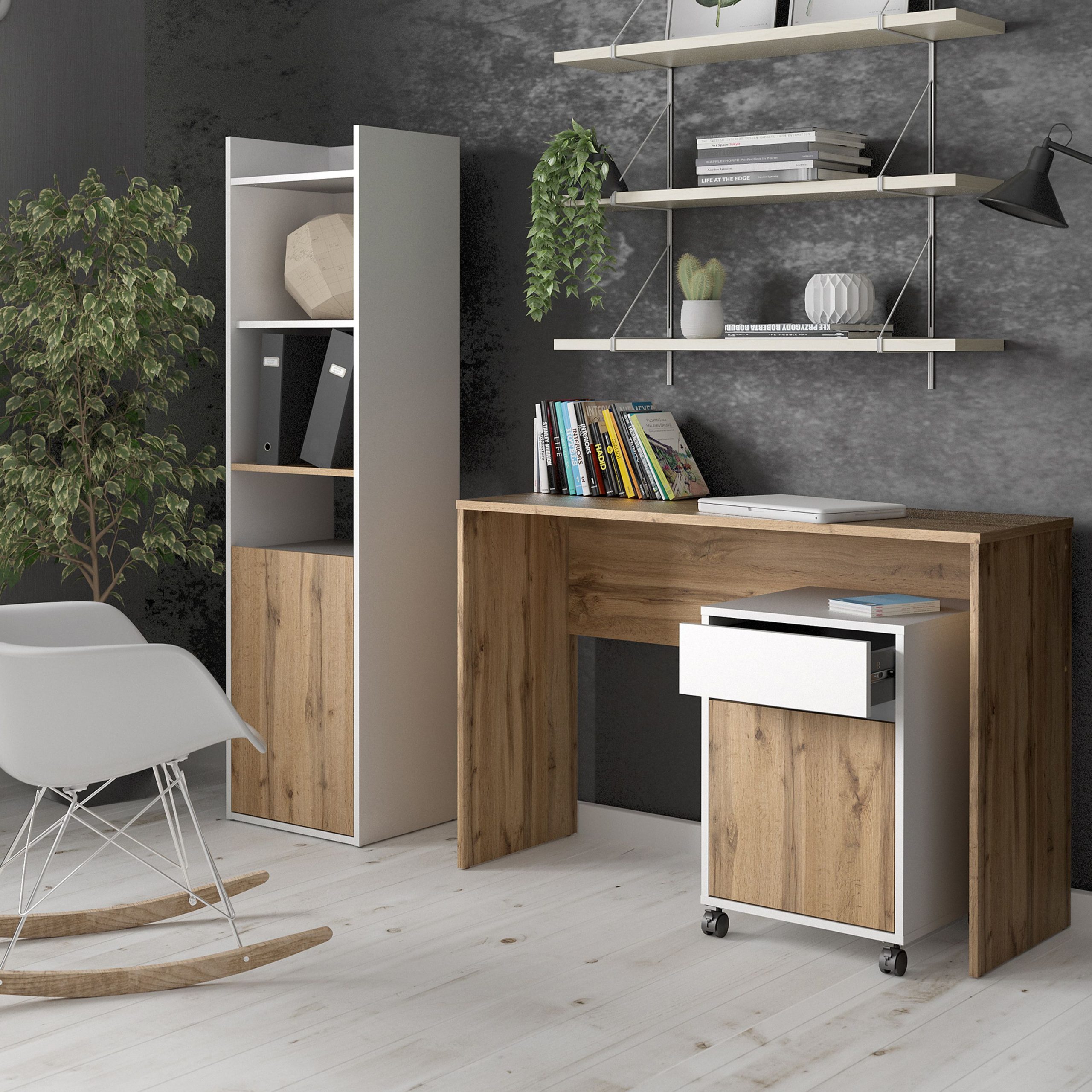 Function Plus Bookcase In White And Wotan Light Oak