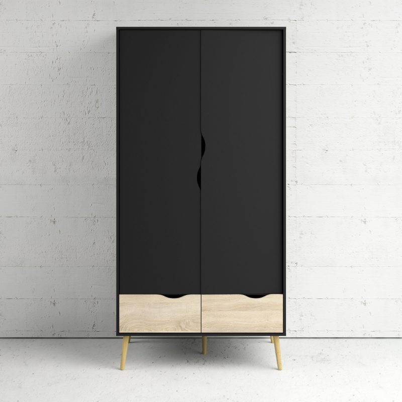 Oslo Wardrobe 2 Doors 2 Drawers in Black and Oak - Image 6