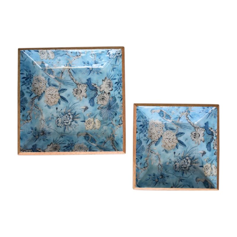 Lacquered Green Bird Square Platter Set Of 2 - Image 4
