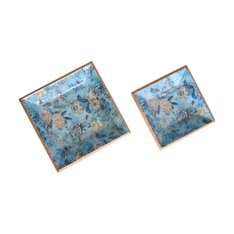 Lacquered Green Bird Square Platter Set Of 2 - Image 5