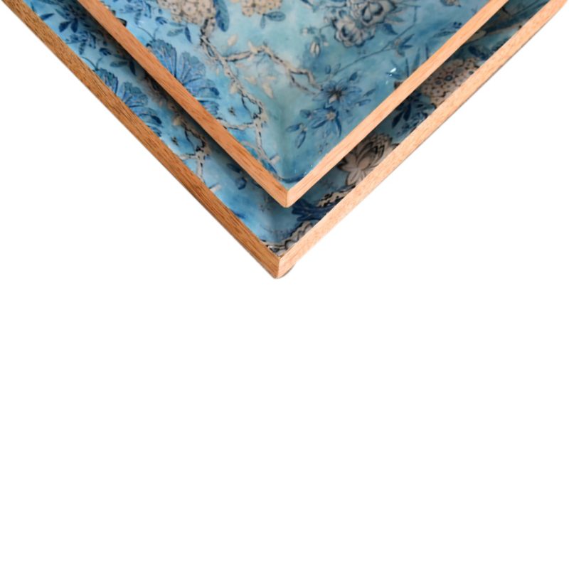 Lacquered Green Bird Square Platter Set Of 2 - Image 9
