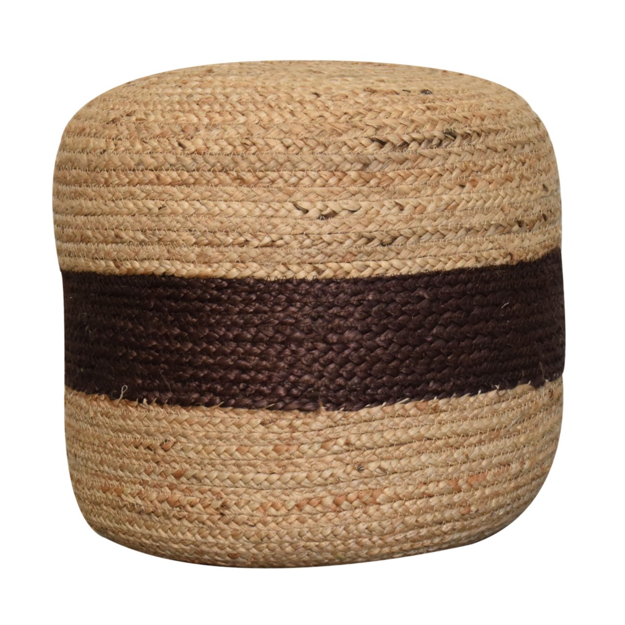 Jute Pouffe With Brown Band