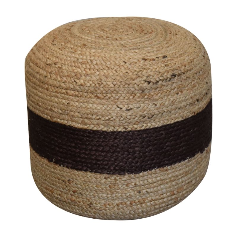 Jute Pouffe With Brown Band - Image 3