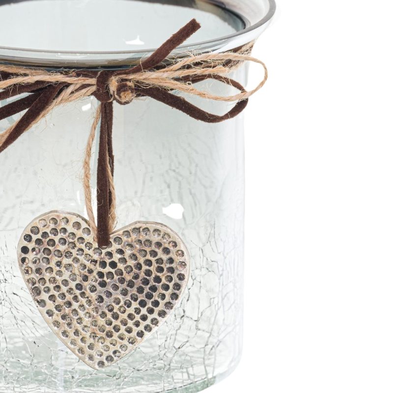 Smoked Midnight Crackled Heart Medium Candle Holder - Image 2