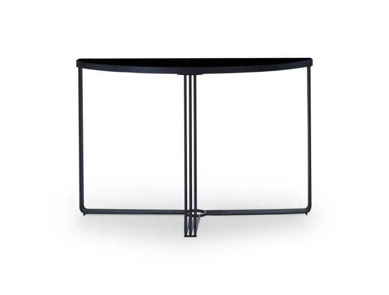 Finn Demi Lune Console Table - Black Glass Top & Black Frame