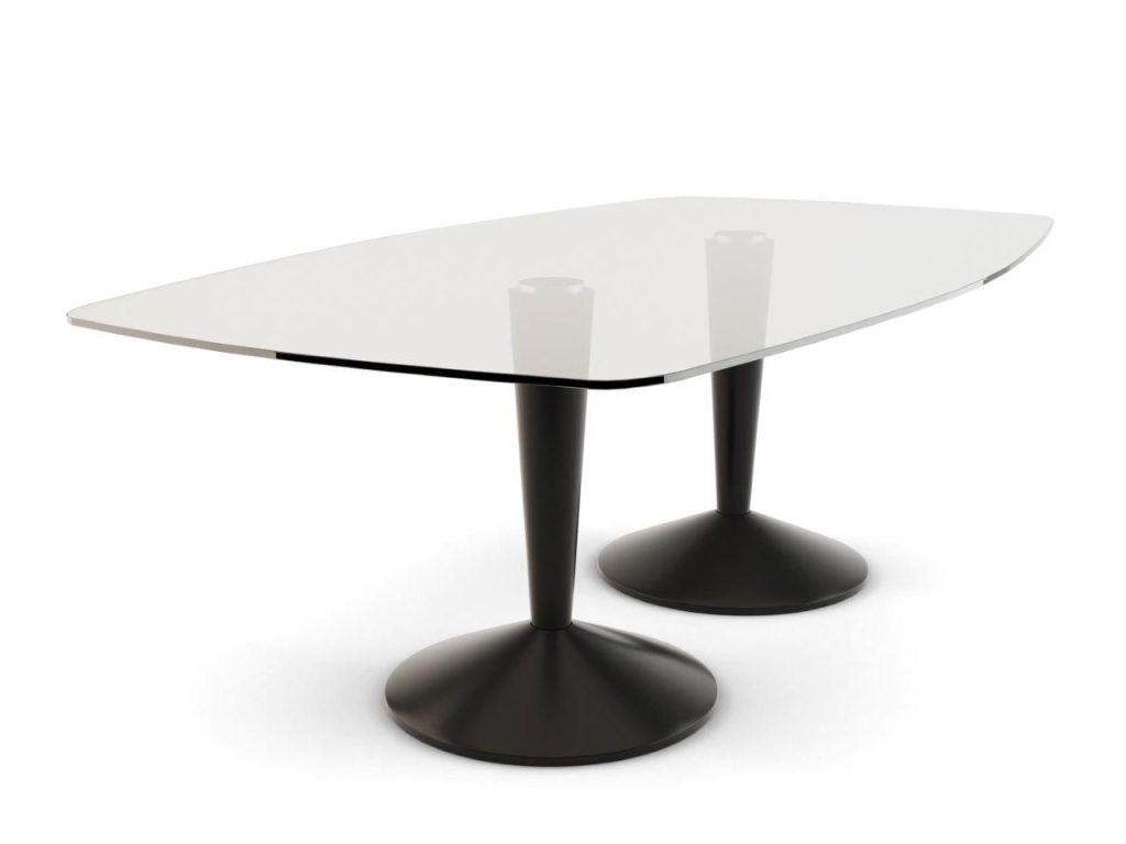 Iona Large Rectangular Double Pedestal Dining Table - Black Pedestals/Bases & Clear Glass