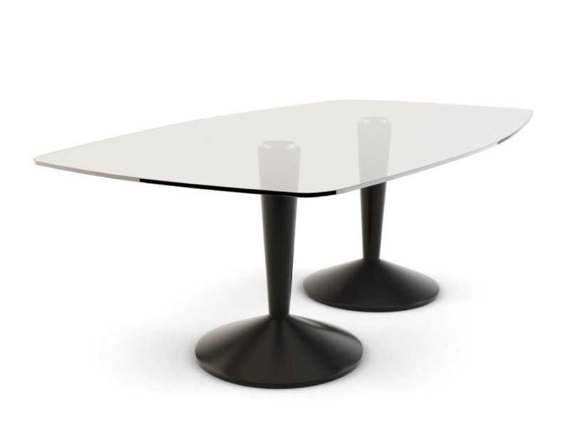 Iona Large Rectangular Double Pedestal Dining Table - Black Pedestals/Bases & Clear Glass