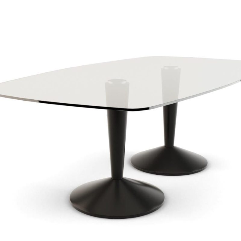 Iona Large Rectangular Double Pedestal Dining Table - Black Pedestals/Bases & Clear Glass