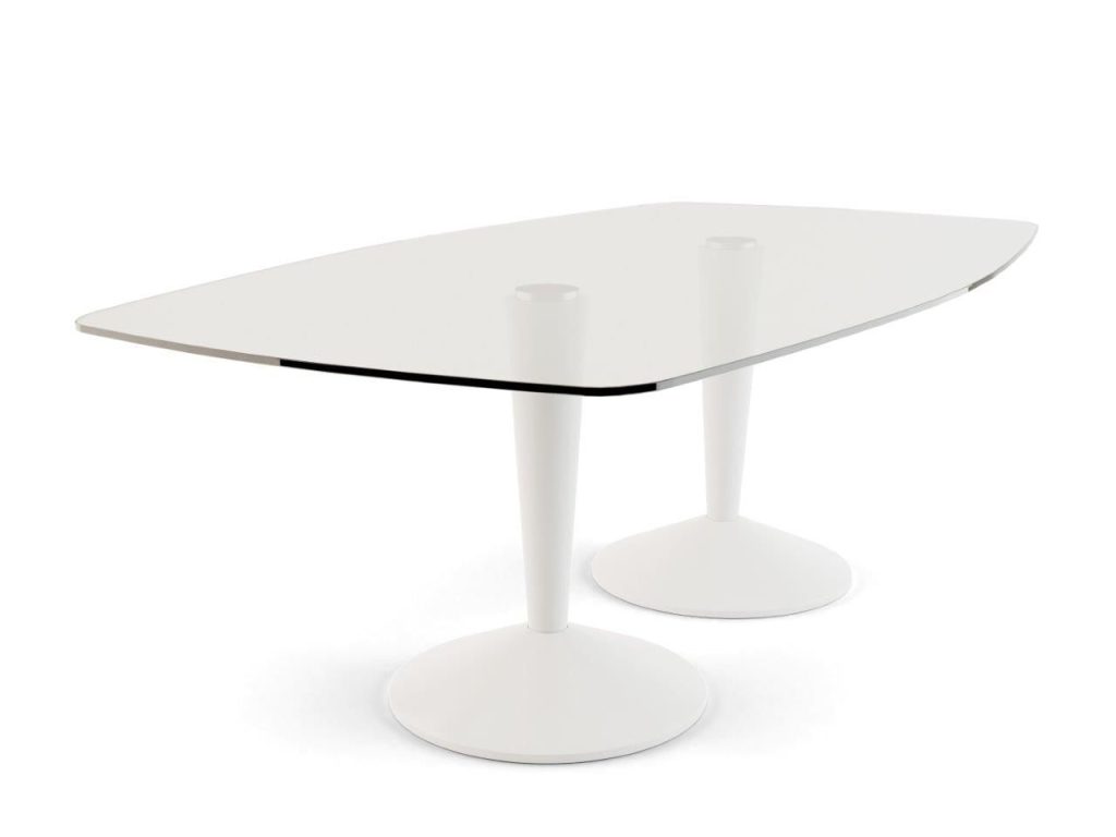 Iona Large Rectangular Double Pedestal Dining Table - White Pedestals/Bases & Clear Glass