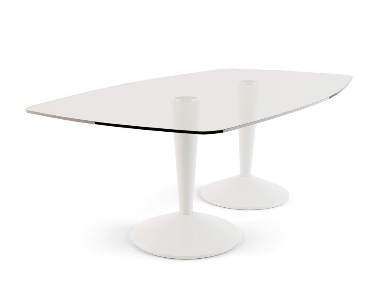 Iona Large Rectangular Double Pedestal Dining Table - White Pedestals/Bases & Clear Glass