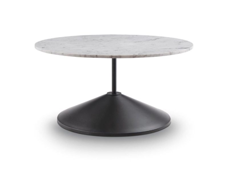 Iona Round Coffee Table - Black Cone Base With Pedestal & White Marble Top