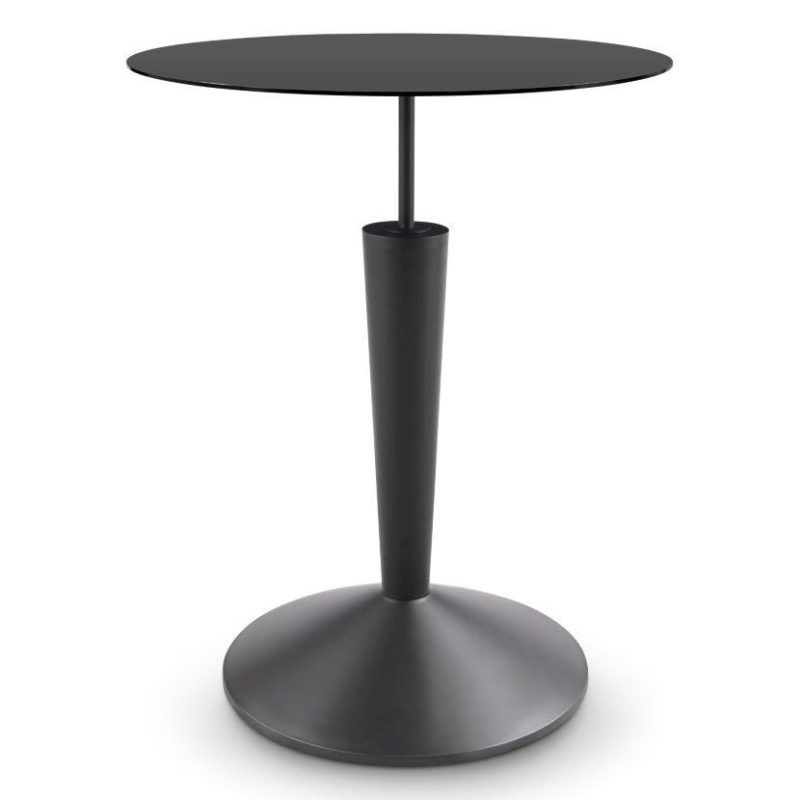 Iona Round Bar/Poseur Table – Black Cone Base With Tapered Black Pedestal & Black Glass Top
