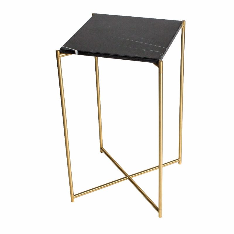 Iris Square Plant Stand - Black Marble & Brass Frame
