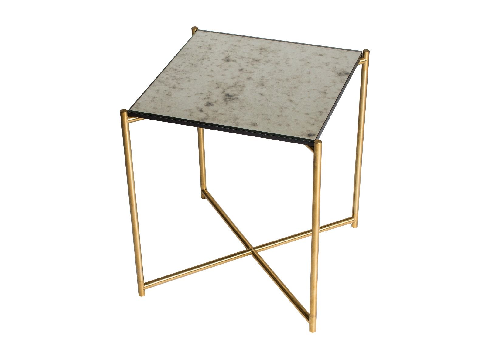 Iris Square Side Table - Antiqued Glass & Brass Frame