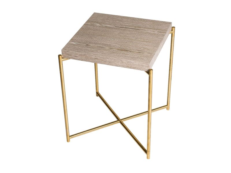 Iris Square Side Table - Weathered Oak & Brass Frame