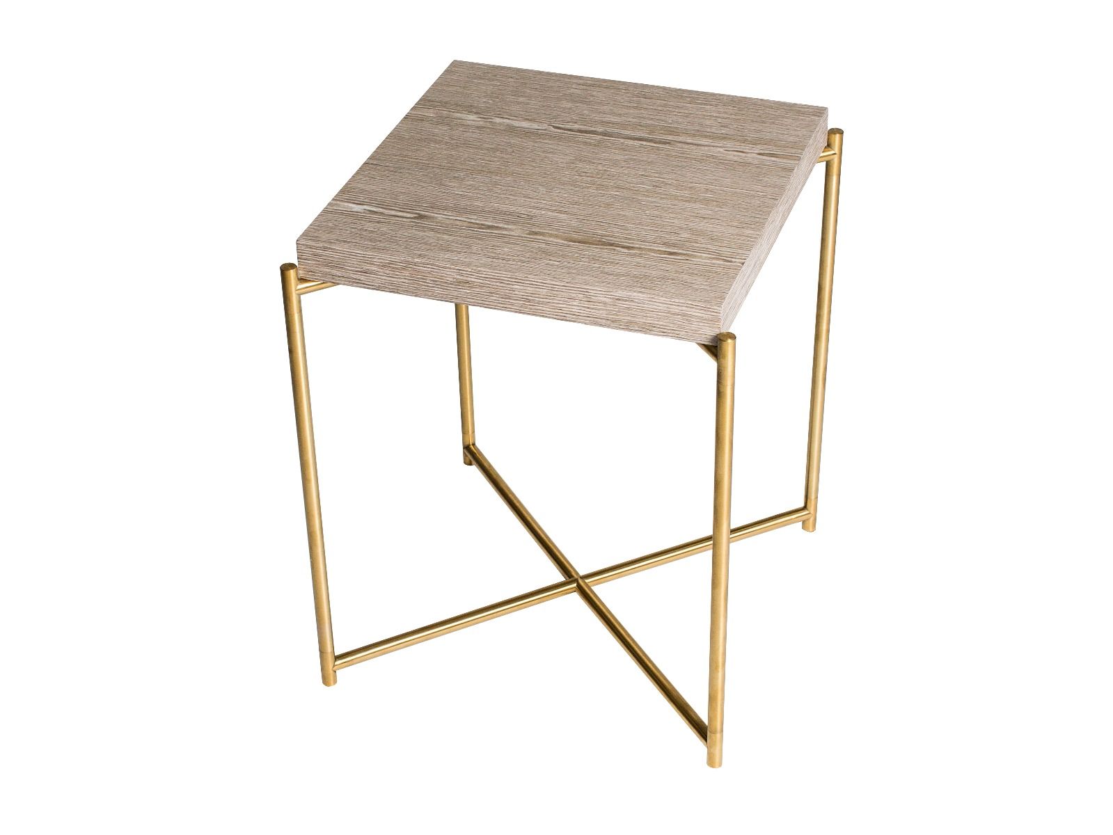 Iris Square Side Table - Weathered Oak & Brass Frame